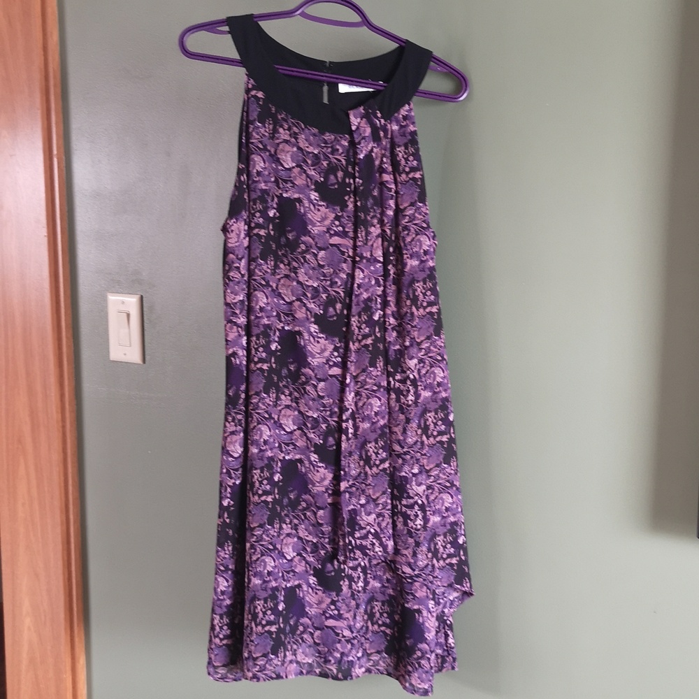Ricki's Trapeze Dress Purple Floral Print Knee Length Flowy Romantic Sz L